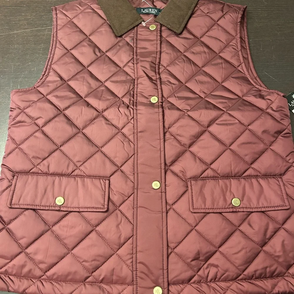 NWT RALPH LAUREN Women's Quilted Vest Corduroy Red Garnet Size L Large medium - Picture 1 of 5